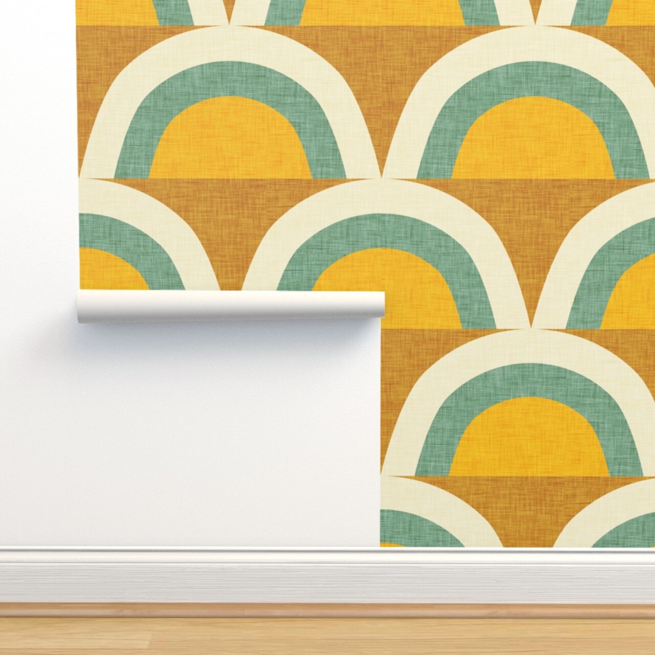 Midcentury Modern Rainbow Magic Green Retro Midcentury Modern Dots Colors Custom Removable Wallpaper by Spoonflower Peel & Stick Wallpaper 2FT Wide